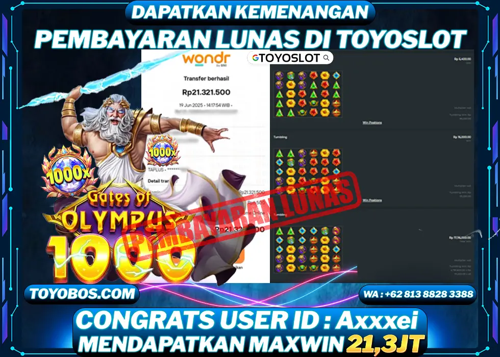 BUKTI KEMENANGAN Gates of Olympus 1000 Rp21,300,000- LUNAS